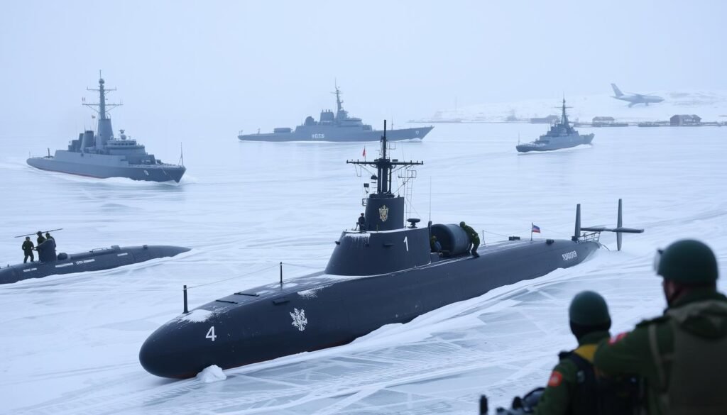 Foto menunjukkan aktivitas militer Rusia di kawasan Arktik, termasuk pangkalan dan latihan militer, aspek penting dari Geopolitik Arktik Foto menunjukkan aktivitas militer Rusia di kawasan Arktik, termasuk pangkalan dan latihan militer, aspek penting dari Geopolitik Arktik