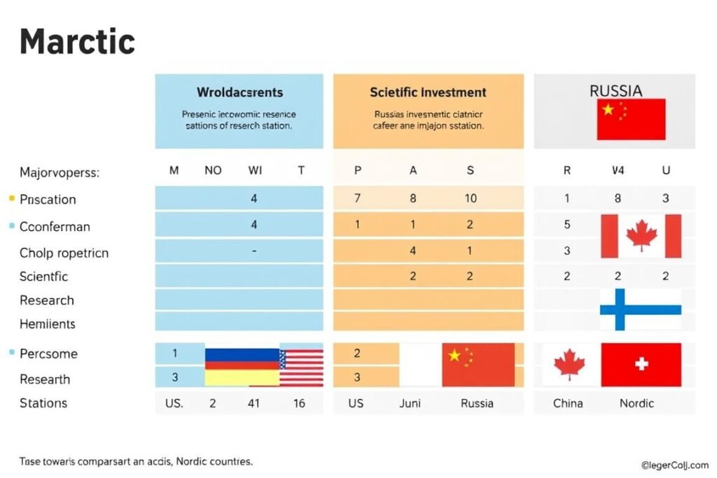 Grafik menunjukkan perbandingan investasi dan kehadiran militer negara-negara utama di Arktik, dengan fokus pada Geopolitik Arktik Grafik menunjukkan perbandingan investasi dan kehadiran militer negara-negara utama di Arktik, dengan fokus pada Geopolitik Arktik