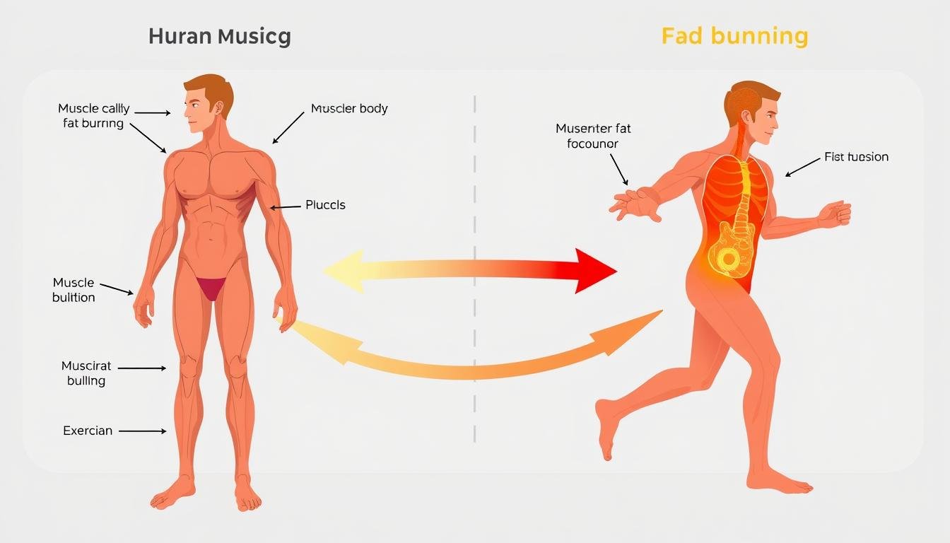 Ilustrasi metabolisme tubuh selama latihan pembentukan otot dan pembakaran lemak