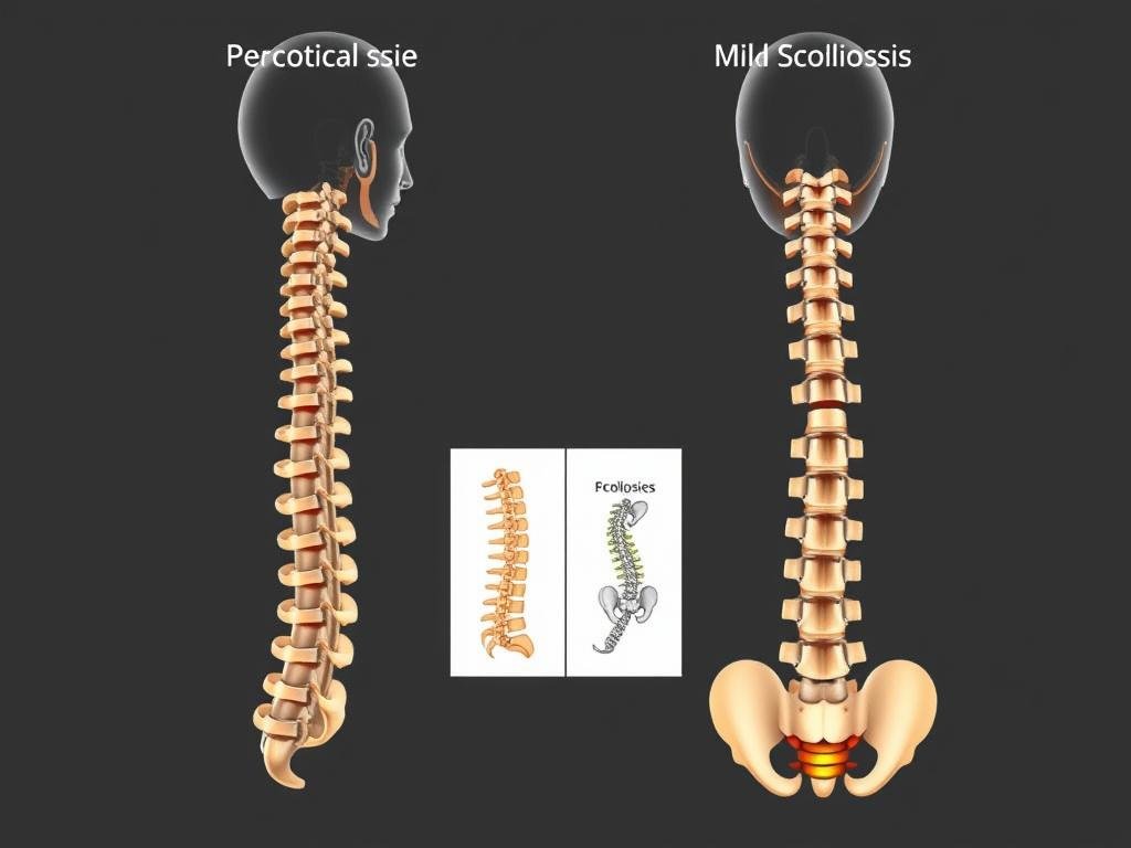 Perbandingan tulang belakang normal dan tulang belakang dengan skoliosis ringan Perbandingan tulang belakang normal dan tulang belakang dengan skoliosis ringan