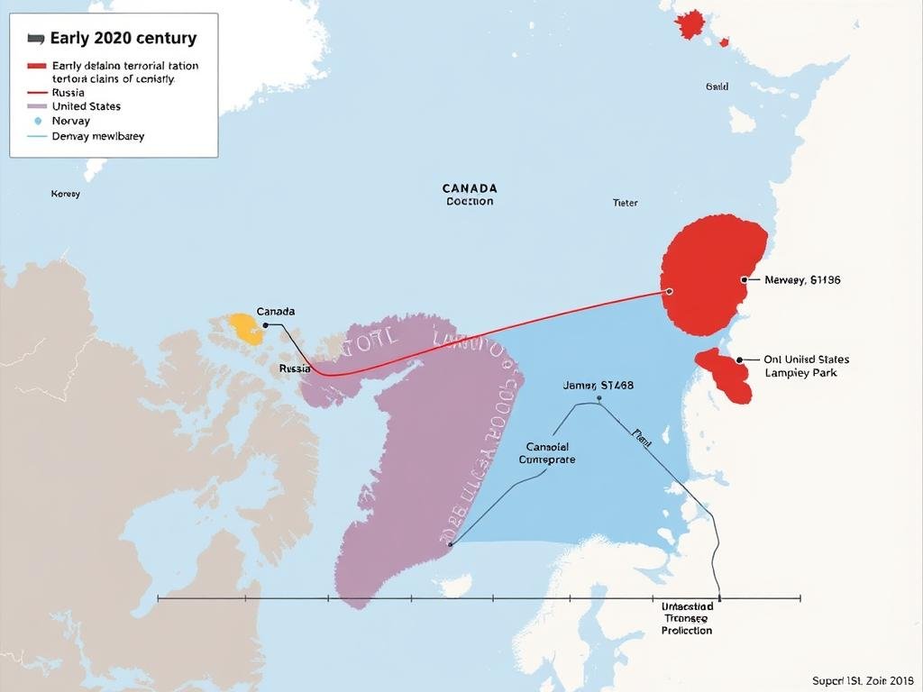 Peta historis menunjukkan evolusi klaim teritorial di kawasan Arktik dari masa kolonialisme hingga pasca-Perang Dingin, ilustrasi penting untuk memahami Geopolitik Arktik Peta historis menunjukkan evolusi klaim teritorial di kawasan Arktik dari masa kolonialisme hingga pasca-Perang Dingin, ilustrasi penting untuk memahami Geopolitik Arktik
