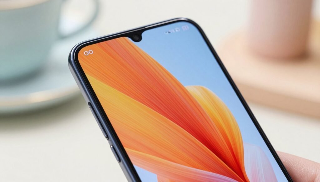 A close-up shot of the Huawei Nova 12 smartphone's display, showcasing its vibrant, high-resolution screen with vivid colors and sharp contrasts. The foreground features the device positioned at a slight angle, emphasizing the sleekness of its design and the smoothness of the touchscreen. Soft, natural lighting illuminates the screen, highlighting its clarity and responsiveness for daily content consumption. In the background, a blurred, serene home environment with soft pastel colors creates a calm atmosphere. The overall mood is modern and professional, ideal for showcasing the phone's aesthetic and advanced technology without any distractions, ensuring an appealing visual representation of the Huawei Nova 12's display quality.